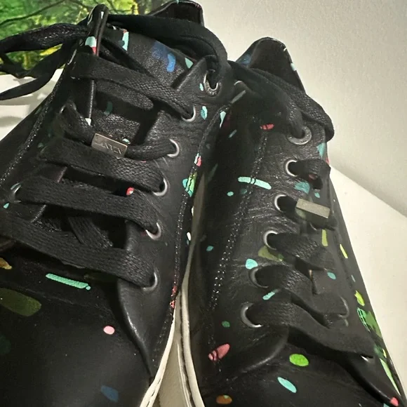 LANVIN black confetti splatter paint mens 6